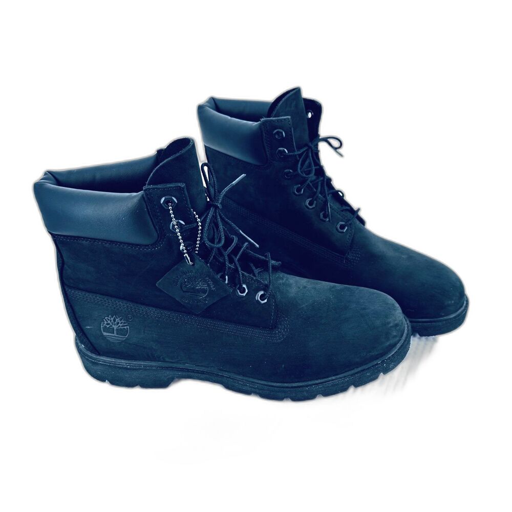 Timberland Mens Premium 6 Inch Waterproof Black Nubuck Boots Size 10.5 M